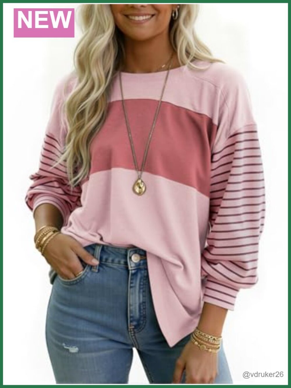 Women's Oversized Striped Long Sleeve Tunic Top Crew Neck Loose Fit